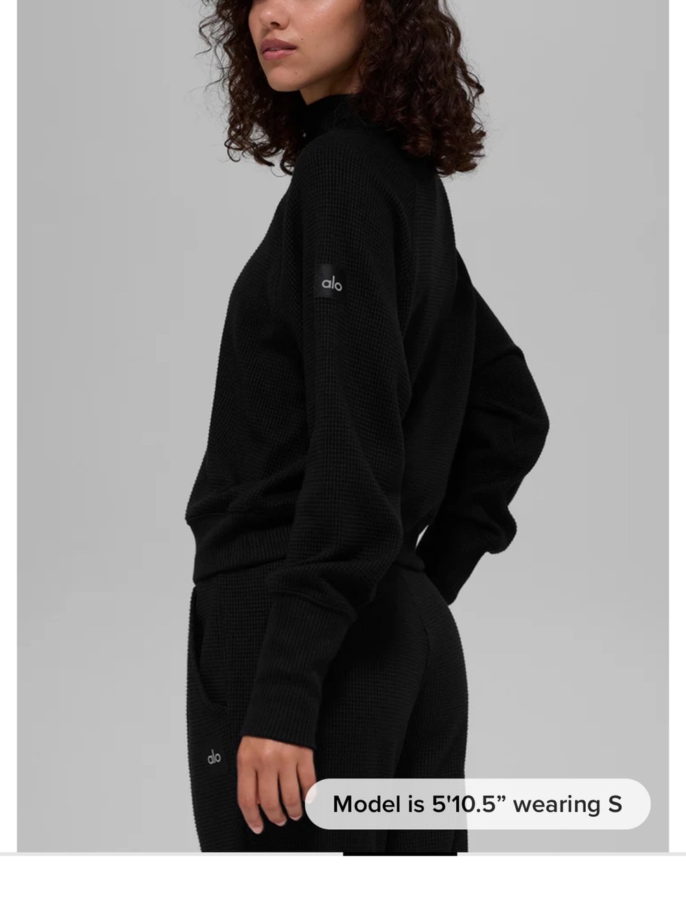 Womens ALO Yoga Black Weekend Escape Waffle-Knit Cowl Mock Sweater. Small.
